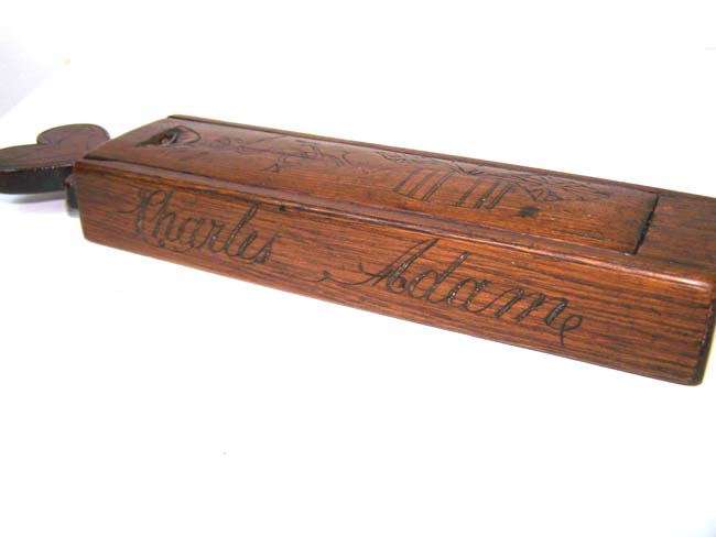A Sailor Carved Wooden Razor Box with Heart Handle inscribed 'Charles Adam, Montrose, June 26, 1830' — image 4